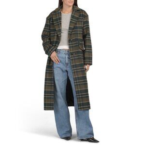 HUNTER Plaid Wool Blend Bold Long Line Coat